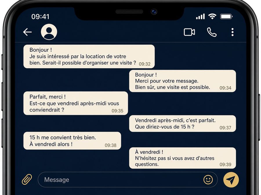 Illustration d'un échange WhatsApp pour organiser une visite